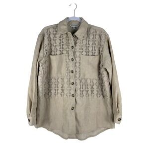 Davi & Dani Beige Corduroy Lace Trim Button Front‎ Shirt Jacket Womens XS NEW